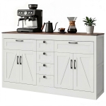 HOMCOM Sideboard Buffet Cabinet, 55" Farmhouse Kitchen Cabinet with 4 Barn Doors, 6 Drawers and 2 Adjustable Shelves, White
