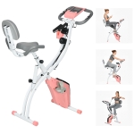 Soozier 3 in 1 Folding Exercise Bike, Foldable Stationary Bike with 8-Level Magnetic Resistance, Adjustable Seat, Pink