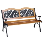 Outsunny 50" Outdoor Garden Bench, Park Patio Bench Loveseat, Wood & Metal Frame with Plastic Flourish Backrest, Natural Wood