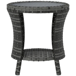 Outsunny 18" Wicker Outdoor Coffee Table, PE Rattan Patio Side Table with 2-Tier Storage, Composite Wood Top, Grey