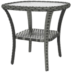 Outsunny Outdoor Coffee Table with Storage Shelf, Hand-Woven Wicker Side Table with Water-Ripple Glass Top, Mix Grey