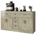 HOMCOM Sideboard Buffet Cabinet, 55" Farmhouse Kitchen Cabinet with 4 Barn Doors, 6 Drawers and 2 Adjustable Shelves, Grey