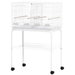 PawHut 46" H Bird Cage, Large Parakeet Cage for Budgie, Lovebird, Canary, Finches with Divider, White