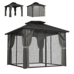 Outsunny 10' x 10' Hardtop Gazebo Canopy with Double Galvanized Steel Roof, Aluminium Frame Permanent Outdoor Gazebo, Dark Grey