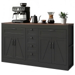 HOMCOM Sideboard Buffet Cabinet, 55" Farmhouse Kitchen Cabinet with 4 Barn Doors, 6 Drawers and 2 Adjustable Shelves, Black