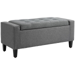 HOMCOM 36" Storage Ottoman Bench, Linen-Look Fabric End of Bed Bench with Solid Wood Frame and Legs, Tufted Storage Chest, Footrest for Living Room, Bedroom, Entryway, Grey