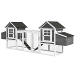 PawHut 123" Extra Large Chicken Coop Wooden Poultry House Rabbit Hutch Hen Backyard with Run Ramps and Nesting Boxes, Grey