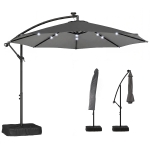 Outsunny 10 ft Cantilever Patio Umbrella with Light, Weight, Offset Hanging Outdoor Umbrella with Protective Cover, Dark Gray