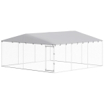 PawHut 14.8' x 14.8' x 7.1' Dog Kennel Outdoor for Small Medium Large Dogs with Waterproof Cover, Silver