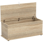 HOMCOM 39.5" Storage Chest with 2 Safety Hinges, Storage Box Organizer with Flip-Top Lid, Entryway Storage Bench, Oak