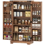 HOMCOM 47" Kitchen Pantry Storage Cabinet, Farmhouse Kitchen Pantry Cabinet with Adjustable Shelves and Door Shelves, Brown