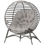 Outsunny Egg Chair, Patio Lounge Chair, Foldable Basket Chair with Large Seat Cushion, Side Pocket, Light Grey