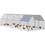 PawHut Large Chicken Coop Metal Chicken Run with Waterproof and Anti-UV Cover, Flat Shaped Walk in Fence Cage Hen House for Outdoor and Yard Farm Use, 1" Tube Diameter, 9.2' x 24.9' x 6.4'