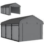 Outsunny 10' x 15' Metal Carport, Heavy Duty Garage Car Shelter with Galvanized Metal Roof and Removable Sidewalls, Light Grey