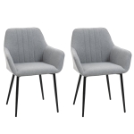 HOMCOM Dining Chairs Set of 2, Upholstered Linen Fabric Accent Chairs with Metal Legs, Light Grey
