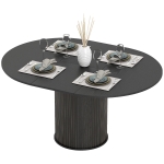 HOMCOM Extendable Kitchen Table for 6-8, 43.5"-59" Farmhouse Dining Table with Pedestal Base Black Wood Grain