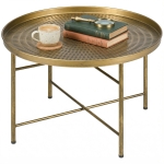 HOMCOM Vintage Coffee Table for Living Room, 24" Round Center Table with Hammered Tray Top and Metal Frame, Gold