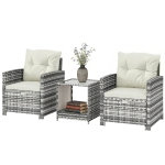 Outsunny 5-Piece Outdoor Patio Furniture Set, Wicker Patio Chairs with Ottomans, 2-Tier Glass Coffee Table and Cushions, Modern Garden Conversation Set, Grey and Cream White