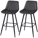 HOMCOM PU Leather Counter Height Bar Chairs Set of 2, 27.75" Bar Stools with Metal Legs for Dining Area, Kitchen Island, Black