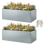Outsunny Set of 2 Galvanised Raised Garden Bed, 6 x 3 x 2 ft Metal Garden Bed with Safe Edging, Silver