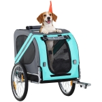 Aosom Dog Bike Trailer Pet Cart Bicycle Wagon Cargo Carrier Attachment for Travel with 3 Entrances Large Wheels for Off-Road & Mesh Screen, for Small Medium Dogs, Green