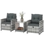 Outsunny 5 Piece Patio Furniture Set, Wicker Patio Chairs with Ottomans, 2-Tier Glass Coffee Table and Cushions, Grey/Dark Grey