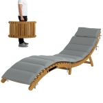 Outsunny Folding Chaise Lounge Chair Outdoor, Acacia Wood Lounger Tanning Chair with Cushion, Headrest, Light Grey