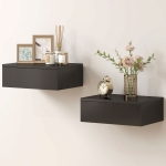 HOMCOM Set of 2 Wall Mounted Bedside Tables, Floating Nightstands with Drawer for Bedroom, Black
