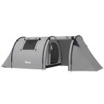 Outsunny 3-4 Person Camping Tent with 2 Rooms, 3000mm Waterproof Portable Family Tent with Carry Bag, Grey