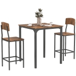 HOMCOM 3 Piece Pub Table and Chairs, Small Kitchen Table and Chairs, Square Dining Table with 2 Stools, Walnut and Black