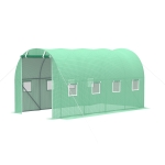 Outsunny 13' x 6.4' x 6.5' Walk-in Tunnel Greenhouse, Hoop House with Zipped Roll-Up Door and 8 Mesh Windows, Galvanised Steel Frame, Outdoor Greenhouse, Green
