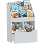 HOMCOM Kids Bookcase Multi-Shelf Book Rack with Mobile Drawer for Books, Toy , Gray