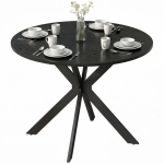 HOMCOM 39" Dining Table, Contemporary Round Kitchen Table with Steel Legs, Black Wood Grain