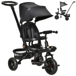 Qaba Tricycle for Toddler 4 in 1 Kids Trike, Foldable Converts Stroller to Toddler Bike, Adjustable Backrest & Curved Canopy, Detachable Guardrail & Handle for 1-5 Years Old, Black