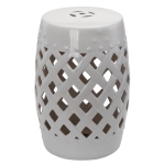 Outsunny 18" Ceramic Garden Stool with Woven Lattice Design, Indoor & Outdoor Decorative Accent Stool, White