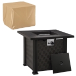 Outsunny 30 Inch Outdoor Gas Fire Pit Table, 50000 BTU Wicker Auto Ignition Propane Fire Table with Lid, Lava Rocks and Cover, CSA Certification for Patio