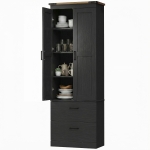 HOMCOM 67" Tall Kitchen Pantry Storage Cabinet, Kitchen Pantry Cabinet with Doors, Drawers and Adjustable Shelves, Black