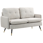 HOMCOM 55" Loveseat Sofa, Linen Love Seat w/ S spring, Steel Legs and Button Tufting, Small Couch for Living Room, Cream White