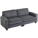 HOMCOM Three Seater Sofa, Fabric 3 Seater Couch with Spring Cushion and Cup Holders for Living Room, Bedroom, Dark Grey