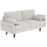 HOMCOM 3 Seater Sofa, Velvet Upholstered Couch with Spring Cushions, Rubber Wood Legs and 2 Pillows, Cream White