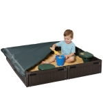 Outsunny Kids Outdoor Sandbox with Canopy, Bottom Fabric Liner, Brown