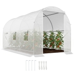 Outsunny 11.5x6.6x6.6ft Walk-in Tunnel Greenhouse Portable Garden Plant Growing Warm House with Door and Ventilation Window, White