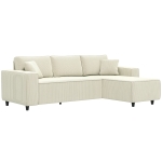 HOMCOM Corner Sofa with Changeable Chaise, Corduroy L-Shaped Sectional Sofa with Pocket Spring, 2 Pillows, Cream White