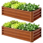 Outsunny 4' x 2' x 1' Raised Garden Bed, Set of 2 Galvanized Planter Box for Vegetables, Flowers, Herbs, Dark Brown Wood Effect