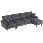 HOMCOM L-Shape Sofa, Modern Sectional Couch with Changeable Chaise Lounge, Pillows and Wooden Legs for Living Room, Dark Grey