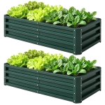 Outsunny 4' x 2' x 1' Raised Garden Bed, Set of 2 Galvanized Planter Box for Vegetables, Flowers, Herbs, Green