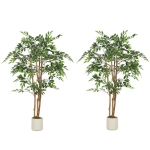 HOMCOM 5FT Artificial Banyan Tree Set of 2, Fake Potted Tree with Solid Wood Trunk and Pot for Indoor
