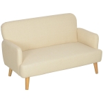 HOMCOM Velvet Feel Fabric 2 Seater Sofa, Small Sofa Loveseat with 8.3" Thick Padding and Wood Legs, Cream White