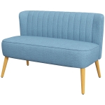 HOMCOM 2 Seat Sofa, Upholstered Loveseat Sofa with Rubber Wood Legs, Blue