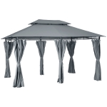 Outsunny 13'L x 10'W x 8.7'H Patio Gazebo Outdoor 2-Tiers Garden Canopy Yard Sunshade Shelter with Curtains, Grey